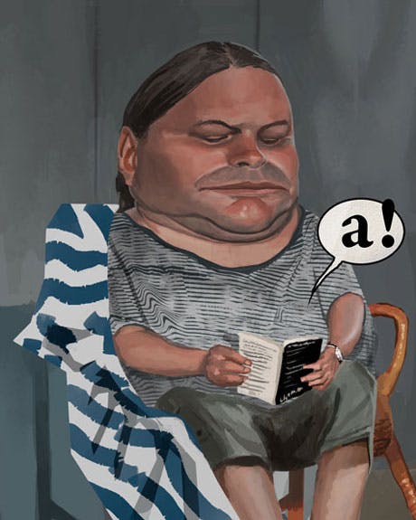 caricature of a fat man reading a book