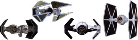 TIE-Bomber, Vader's TIE-Advanced x1, TIE-Interceptor, TIE-Fighter